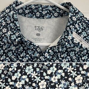 NWT 1764 Golf Polo Navy Black Floral All Over Pattern Mens Size L